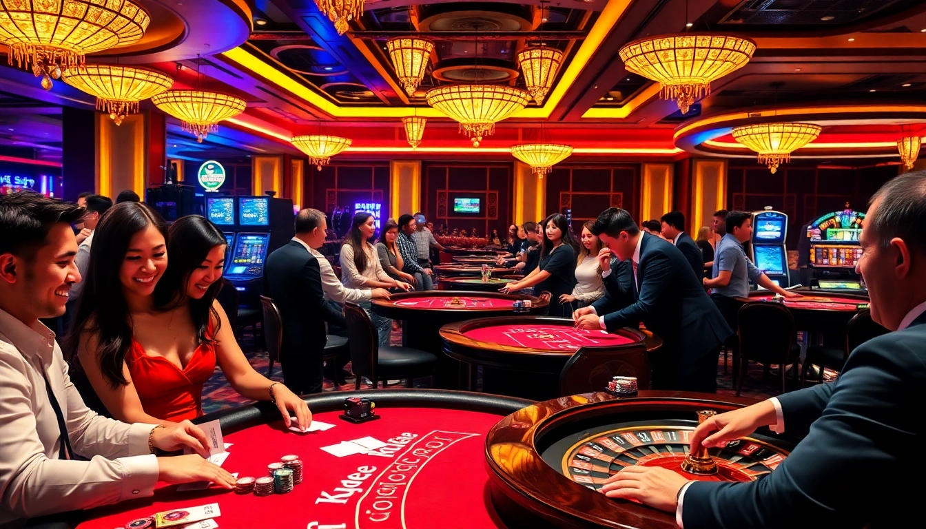 Experience the excitement of Kubet, featuring poker players and roulette in a luxury casino setting.