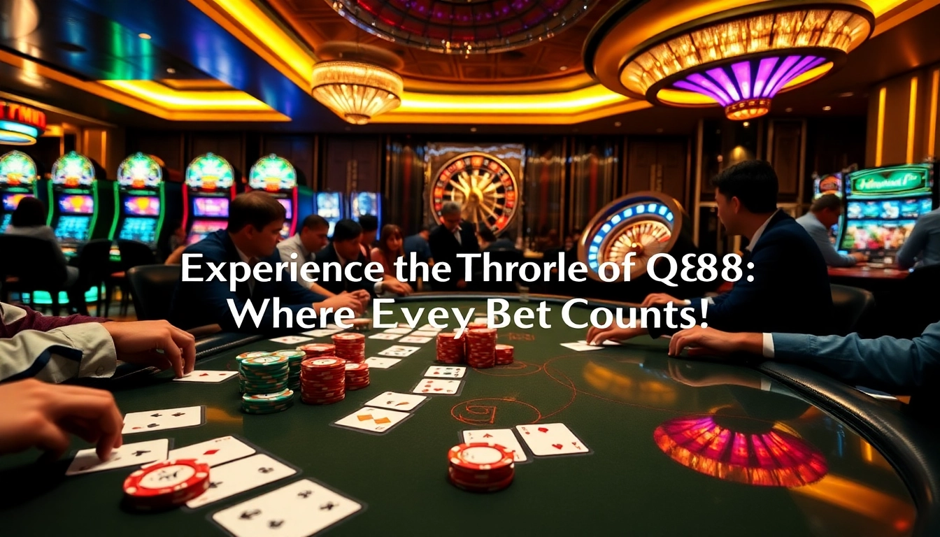 Experience thrilling gameplay at QQ 88 casino with a high-stakes poker table surrounded by excited players.
