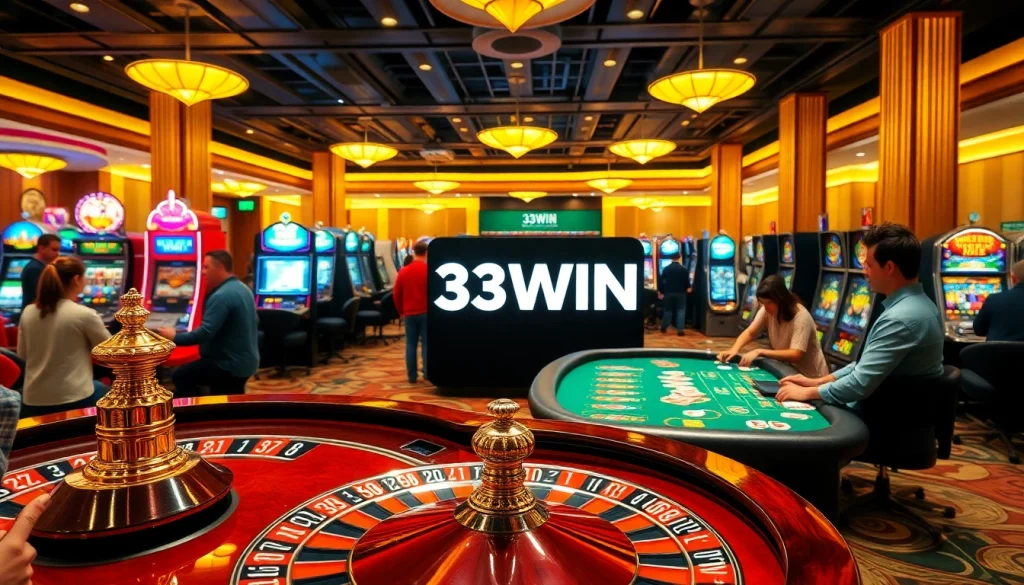 Experience the thrill of 33WIN gaming with players enjoying roulette, poker, and slots.